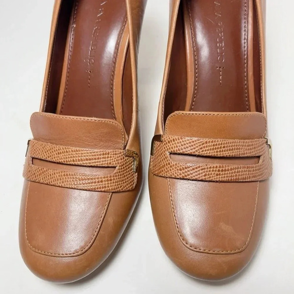 Banana Republic Womnes 7  Leather Buckle Accent Stacked Heel Slip-on Cognac - Picture 5 of 12